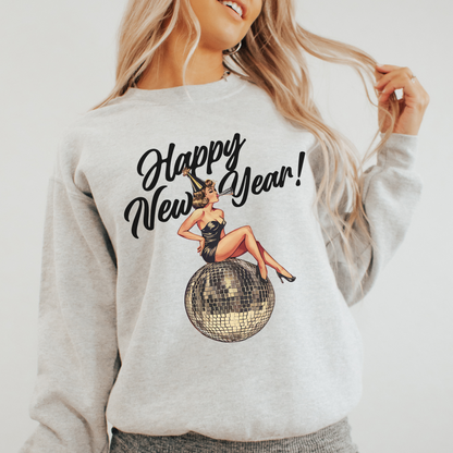 Happy New Year Vintage Pin Up Girl Crewneck Sweatshirt