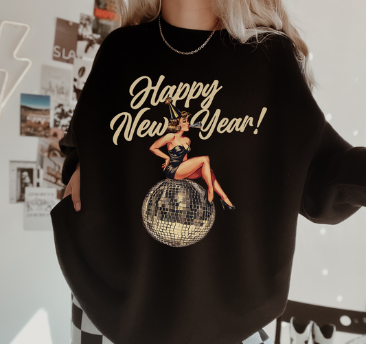 Vintage Pin Up Happy New Year Crewneck Sweatshirt