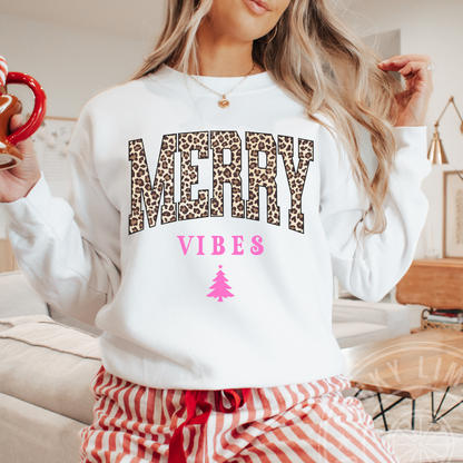 Leopard Print Merry Vibes Crewneck Sweatshirt