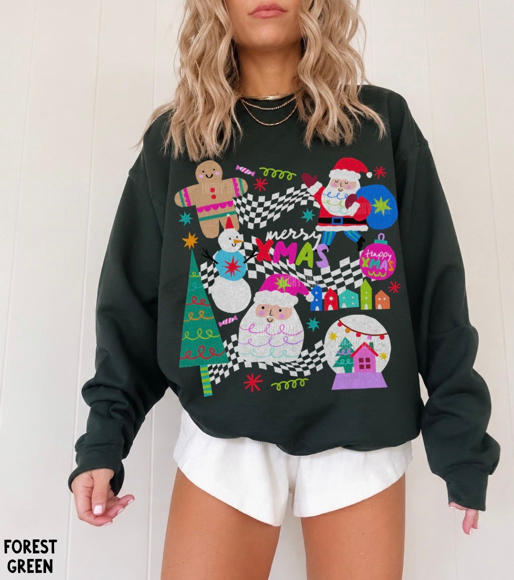 Retro Preppy Christmas Collage Sweatshirt