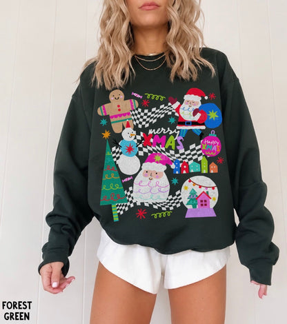 Retro Preppy Christmas Collage Sweatshirt