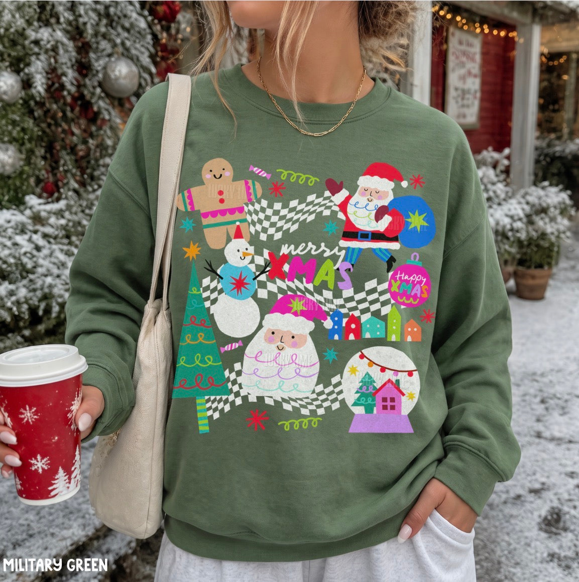 Retro Preppy Christmas Collage Sweatshirt