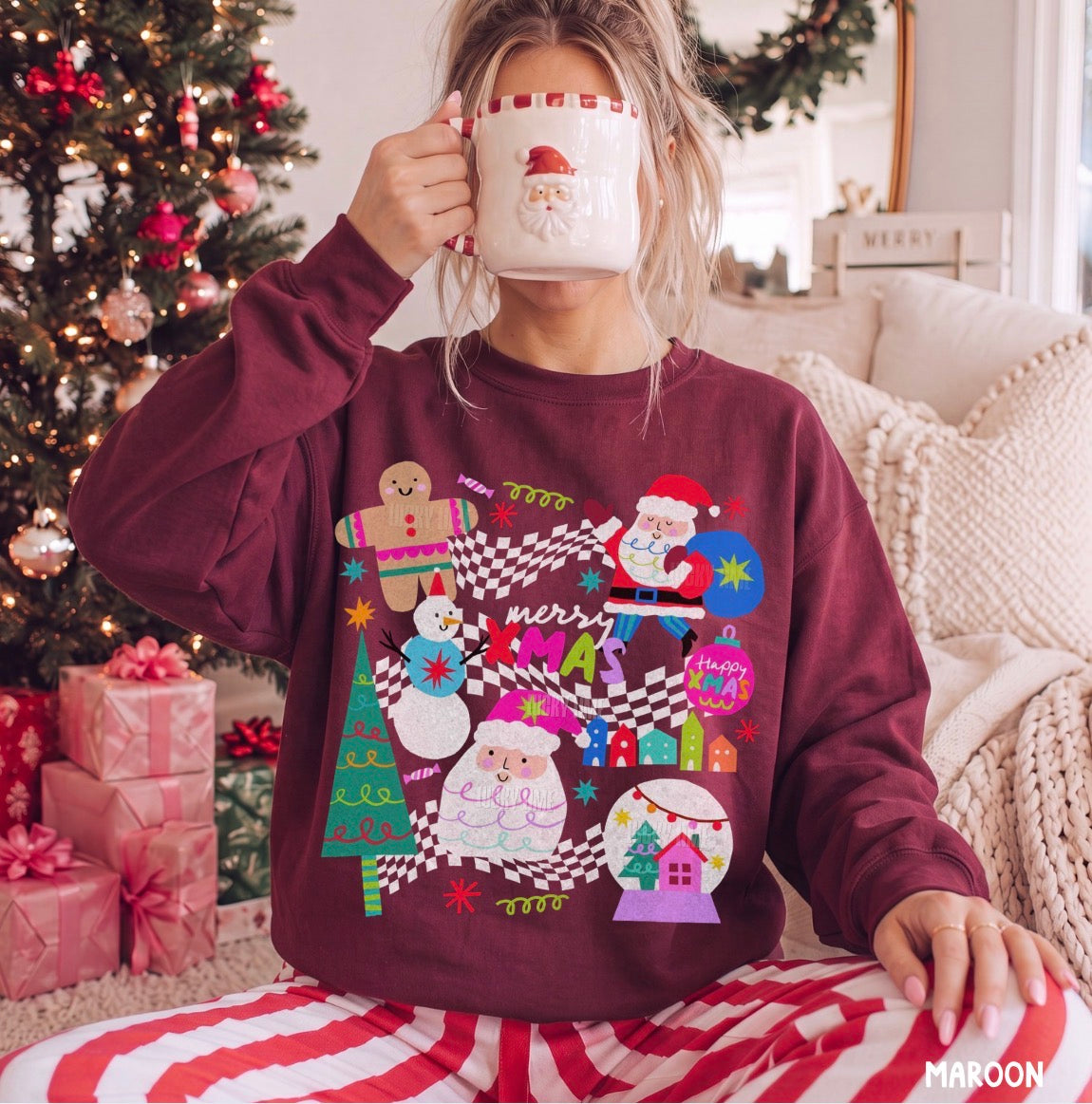 Retro Preppy Christmas Collage Sweatshirt