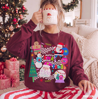 Retro Preppy Christmas Collage Sweatshirt