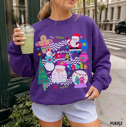 Retro Preppy Christmas Collage Sweatshirt