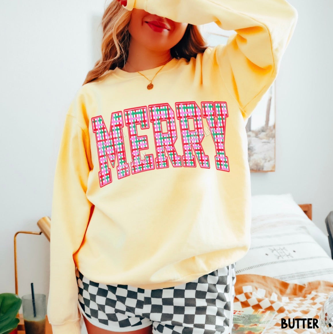 Comfort Colors® Merry Pink Plaid Sweatshirt