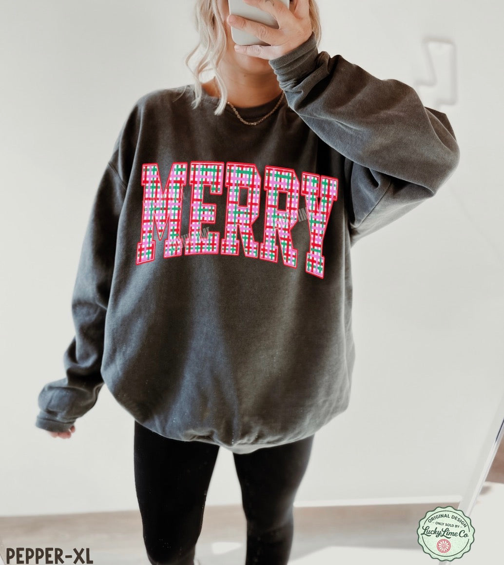 Comfort Colors® Merry Pink Plaid Sweatshirt