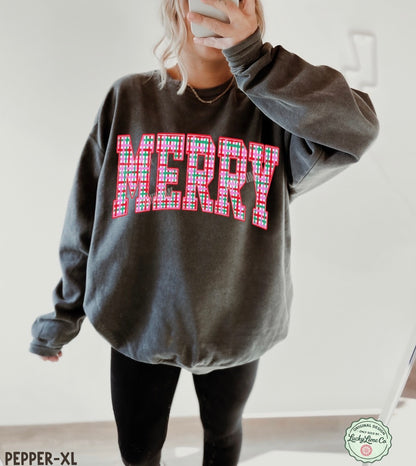 Comfort Colors® Merry Pink Plaid Sweatshirt