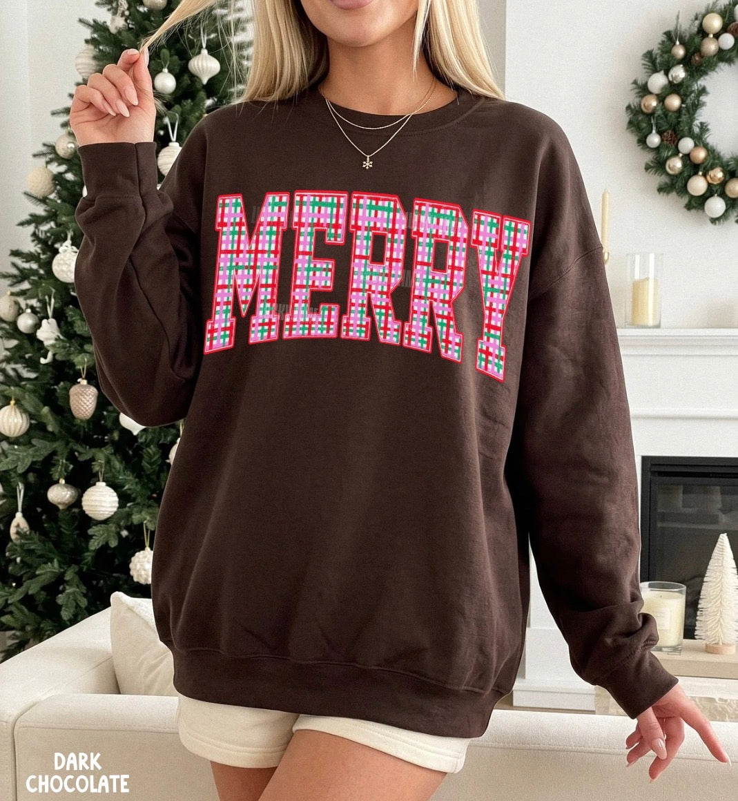Varsity Merry Pink Plaid Crewneck Sweatshirt