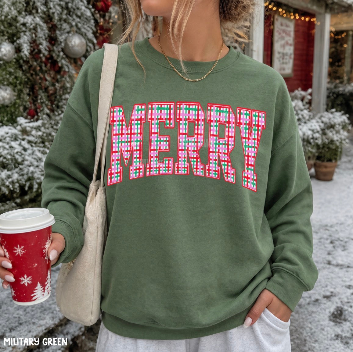 Varsity Merry Pink Plaid Crewneck Sweatshirt
