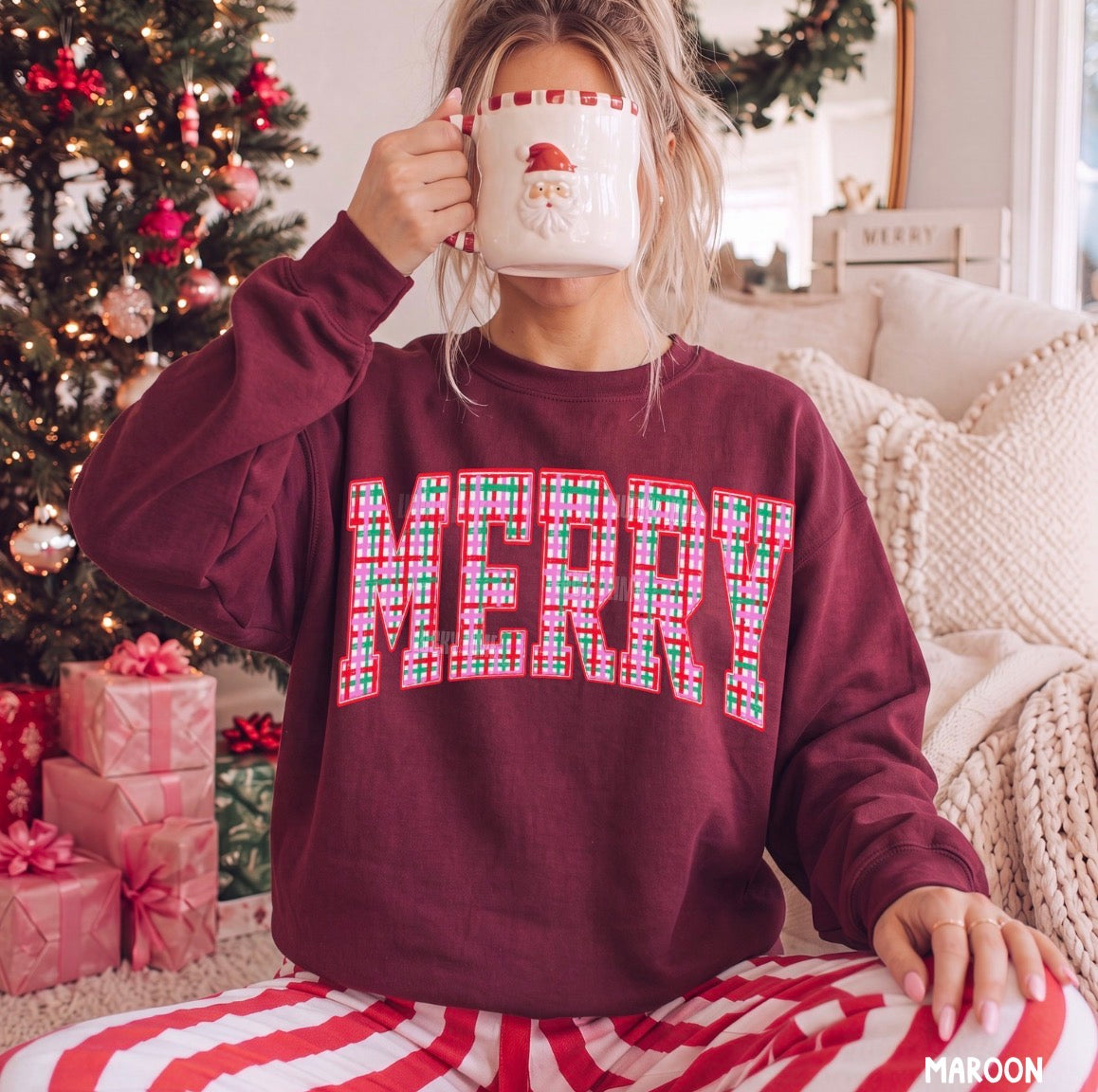 Varsity Merry Pink Plaid Crewneck Sweatshirt