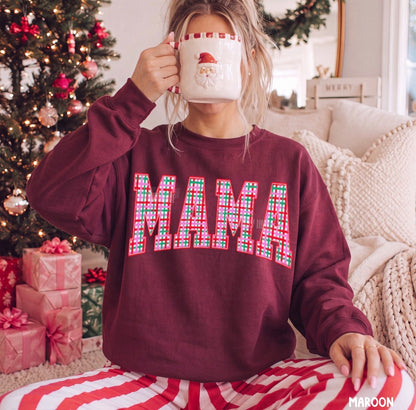 Varsity Mama Pink Plaid Christmas Crewneck Sweatshirt