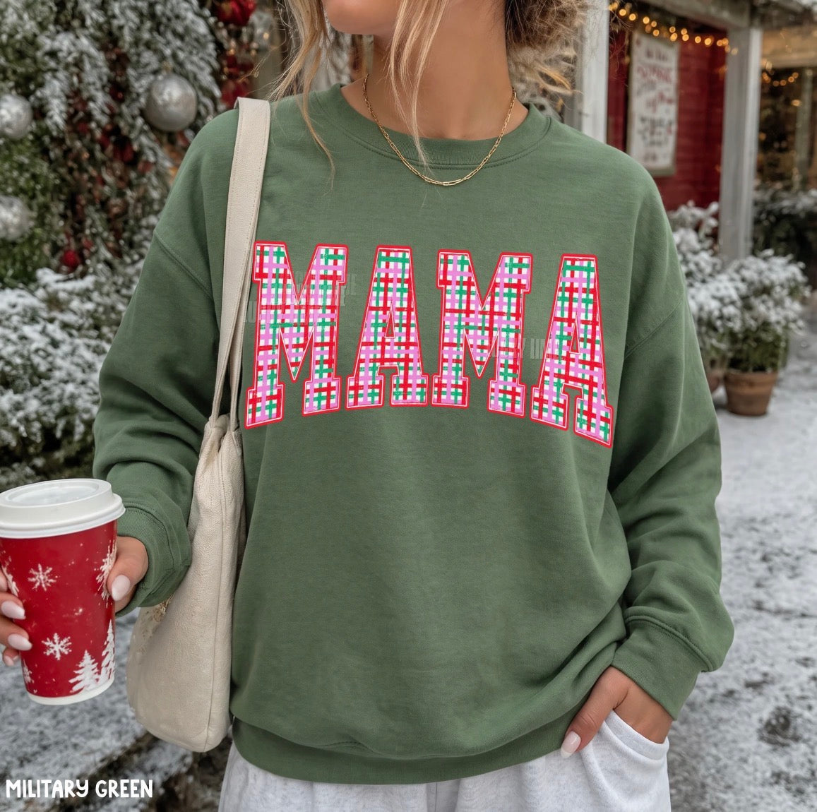Varsity Mama Pink Plaid Christmas Crewneck Sweatshirt