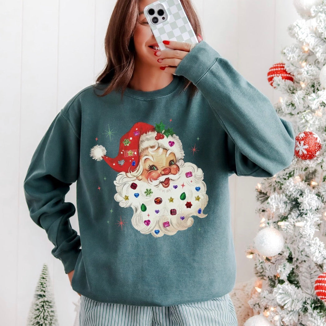 Whimsy Rhinestone Santa Comfort Colors® Sweatshirt