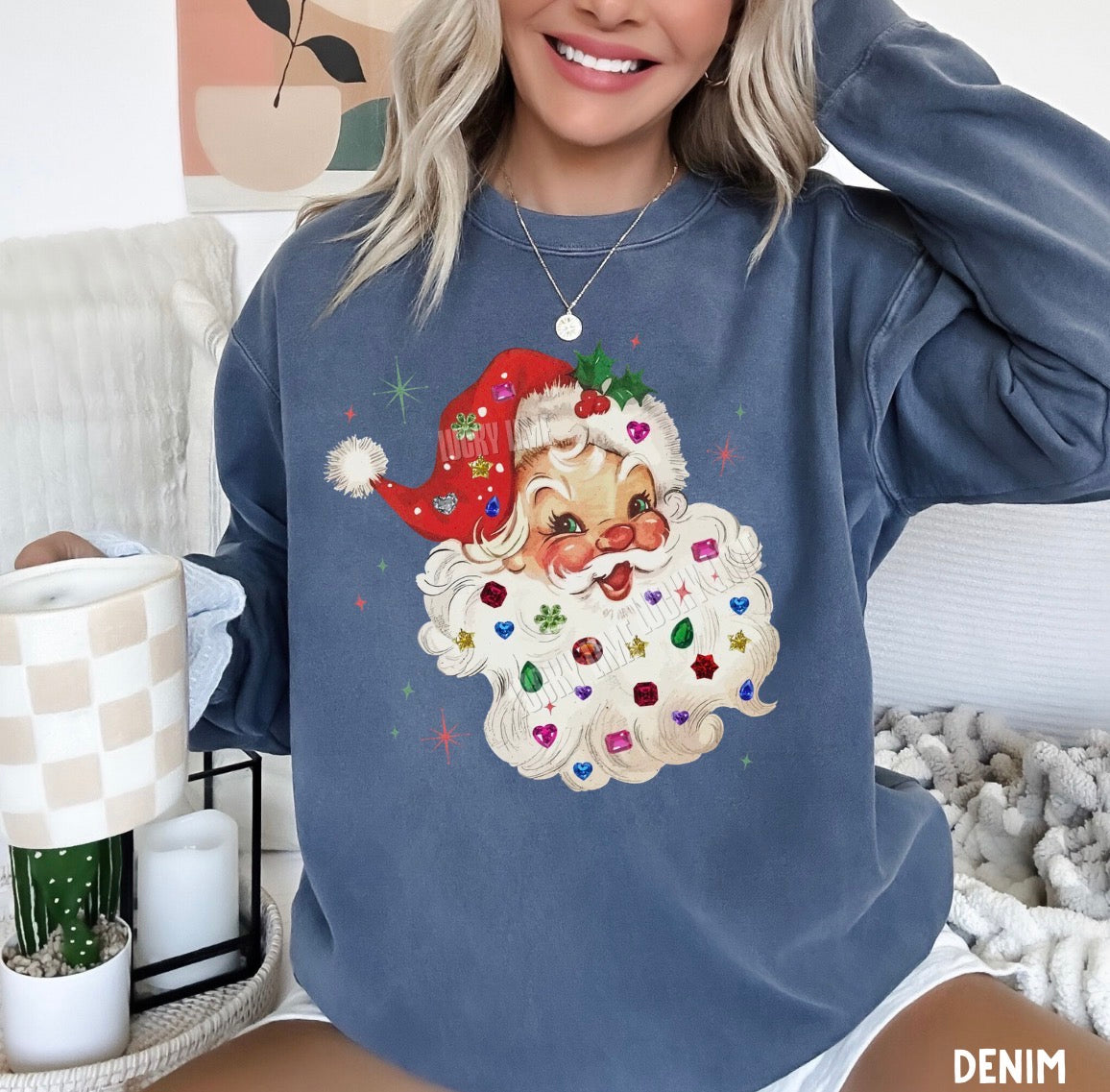 Whimsy Rhinestone Santa Comfort Colors® Sweatshirt