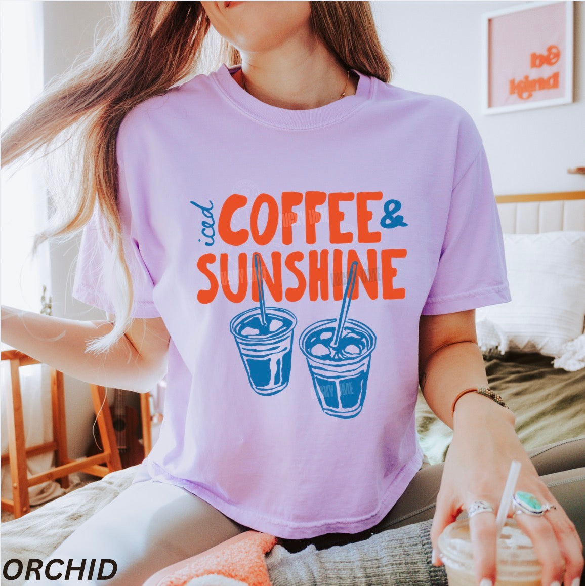 Iced Coffee & Sunshine Comfort Colors® Women's Boxy Tee (Red/Blue)