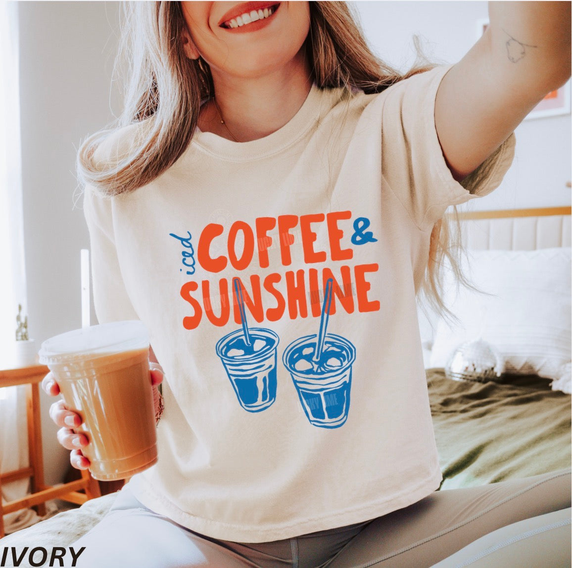 Iced Coffee & Sunshine Comfort Colors® Women's Boxy Tee (Red/Blue)