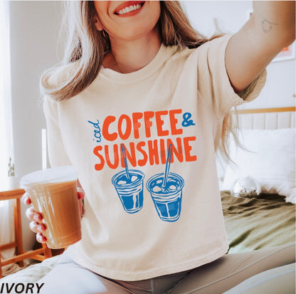 Iced Coffee & Sunshine Comfort Colors® Women's Boxy Tee (Red/Blue)