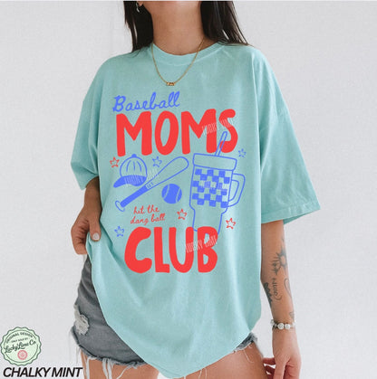 Baseball Moms Club Comfort Colors® T-shirt (Red/Blue)