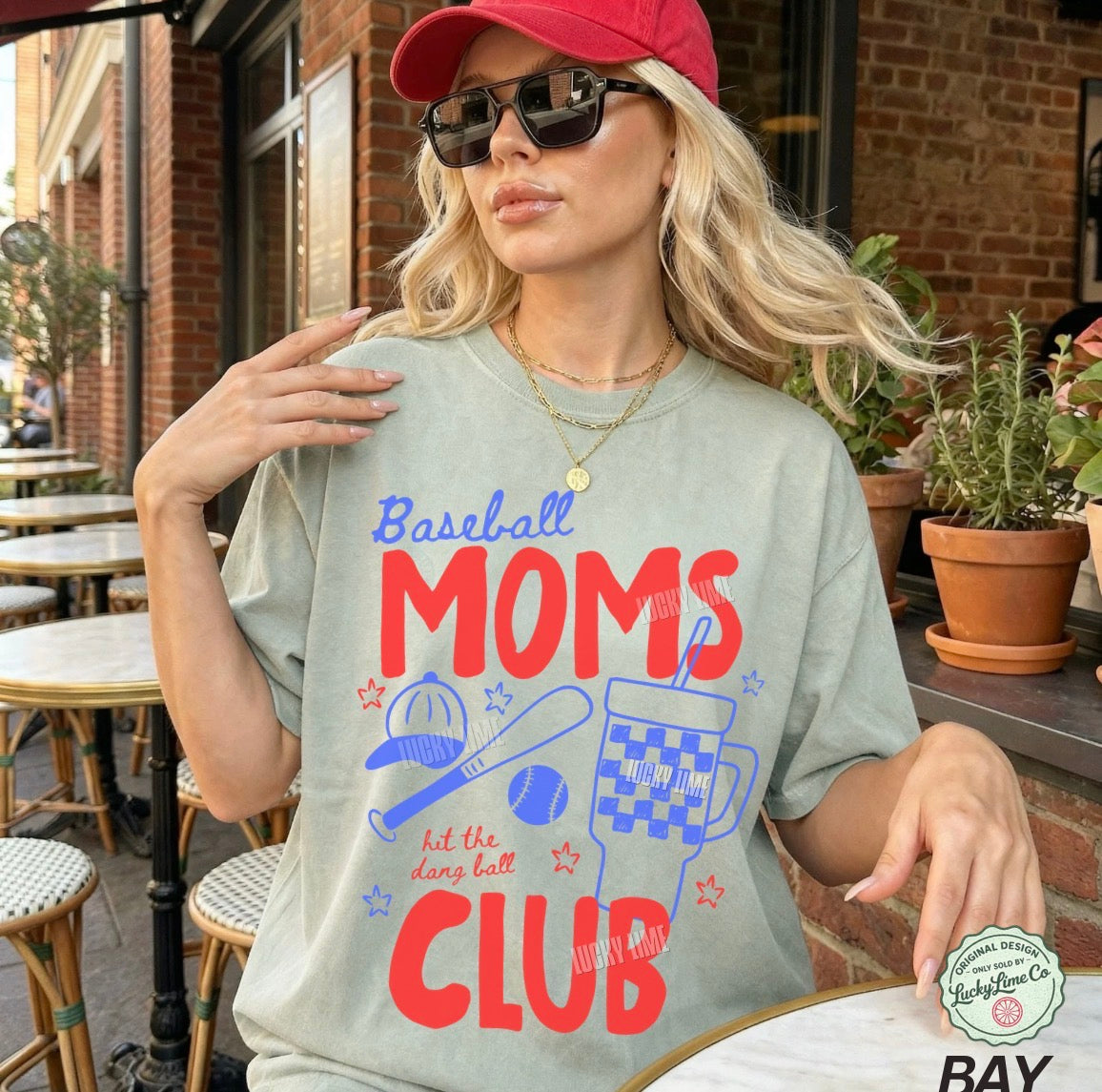 Baseball Moms Club Comfort Colors® T-shirt (Red/Blue)