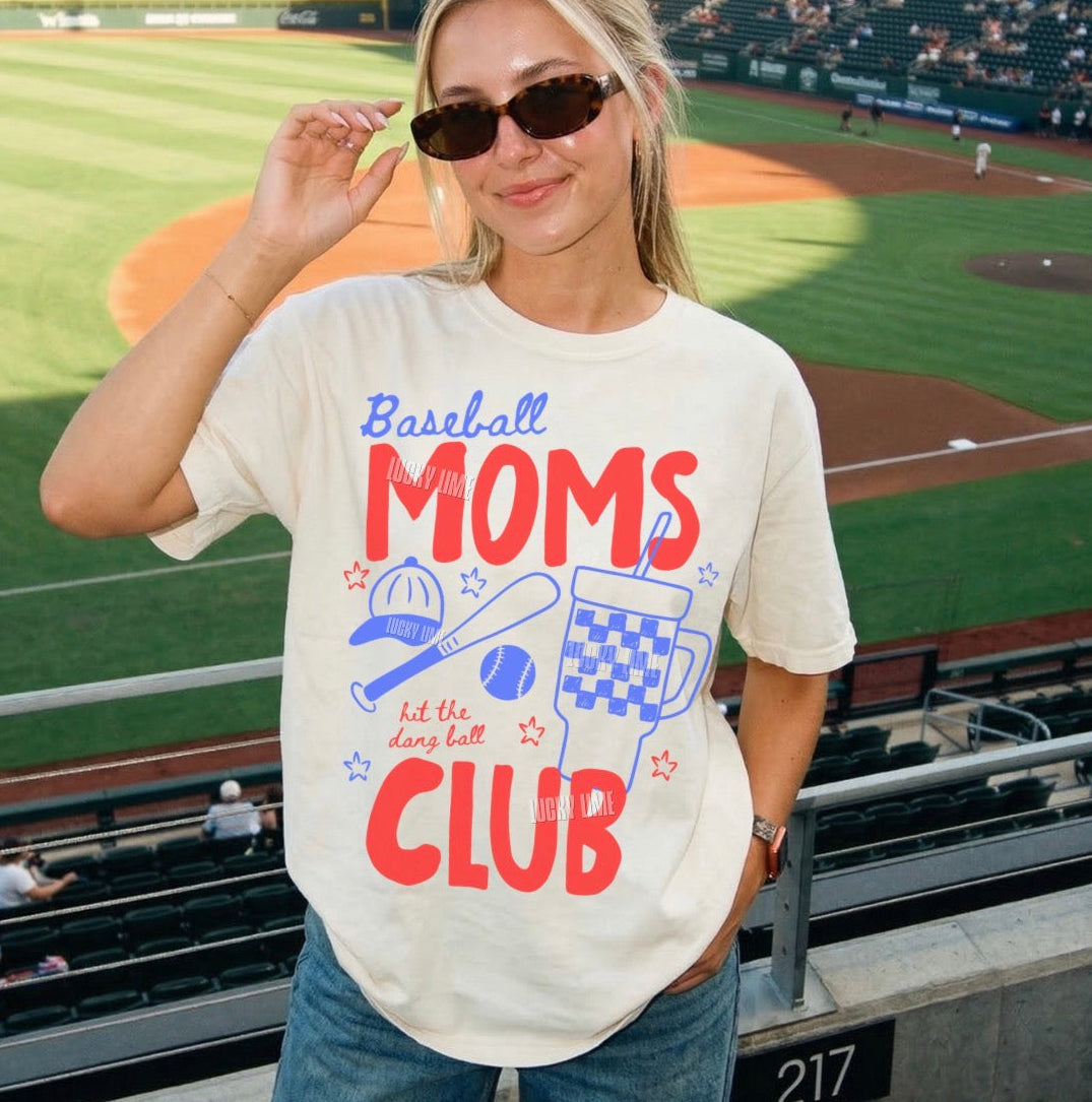 Baseball Moms Club Comfort Colors® T-shirt (Red/Blue)