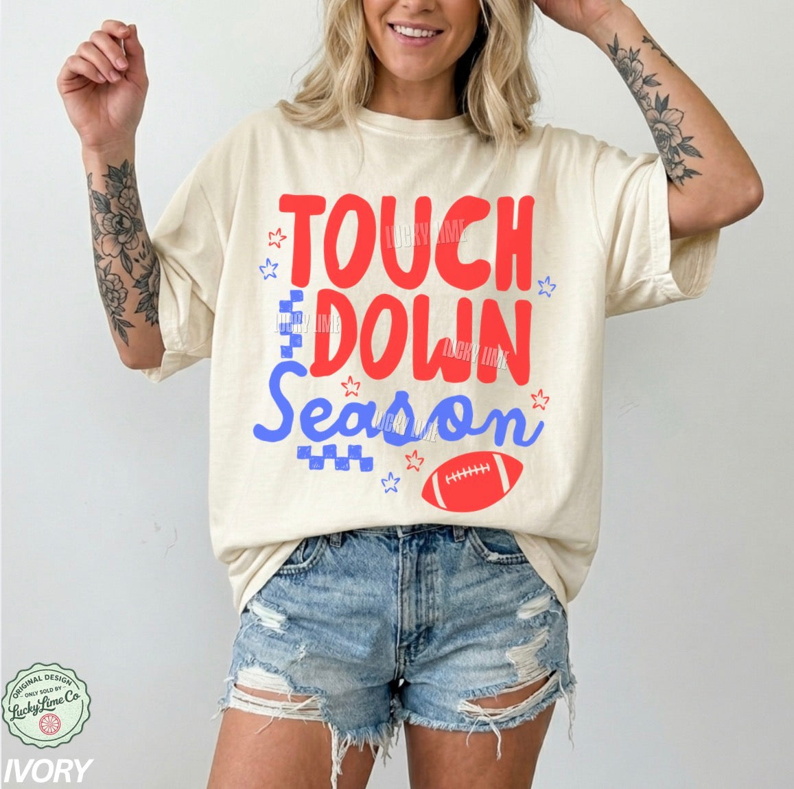 Touchdown Season Football Comfort Colors® T-shirt (Red/Blue)