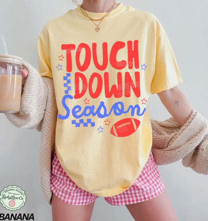 Touchdown Season Football Comfort Colors® T-shirt (Red/Blue)