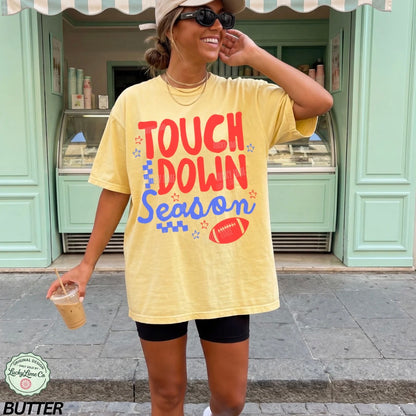 Touchdown Season Football Comfort Colors® T-shirt (Red/Blue)
