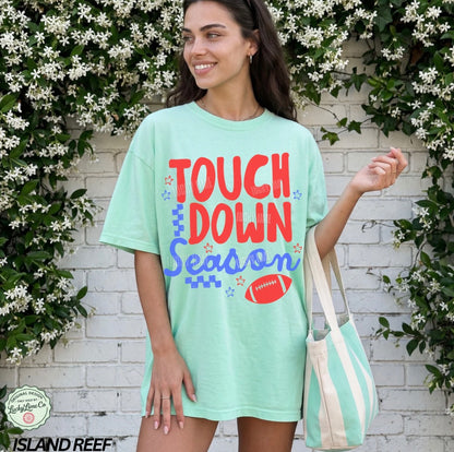 Touchdown Season Football Comfort Colors® T-shirt (Red/Blue)