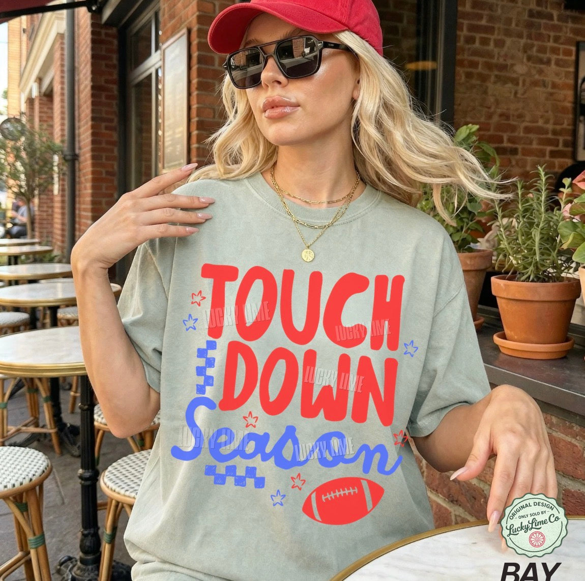 Touchdown Season Football Comfort Colors® T-shirt (Red/Blue)