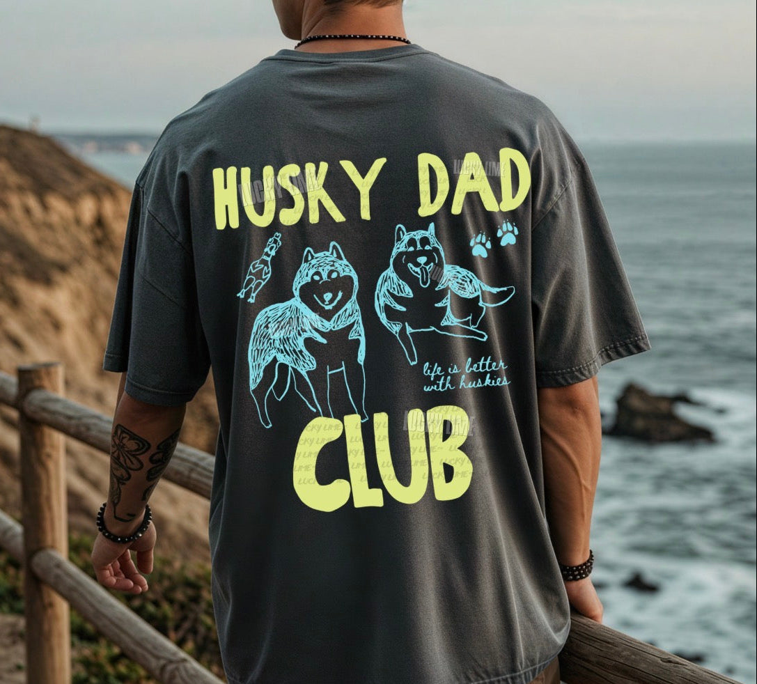 Husky Dad Club Back Only Comfort Colors® T-shirt (Blue/Green)