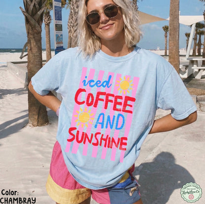 Iced Coffee and Sunshine Pink Stripes Comfort Colors® T-shirt