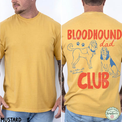Yellow t-shirt with 'Bloodhound Dad Club' design on a white background