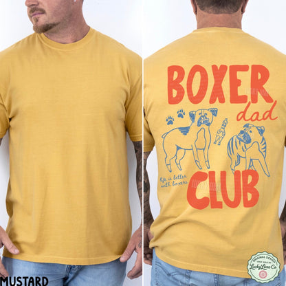 Yellow t-shirt with 'Boxer Dad Club' design on a white background