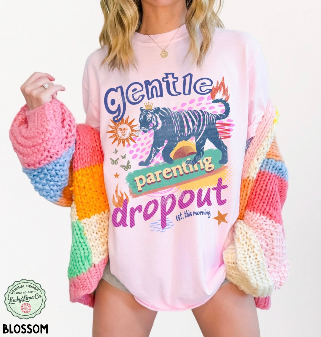 Person wearing a colorful sweater with a graphic design and text on a white background