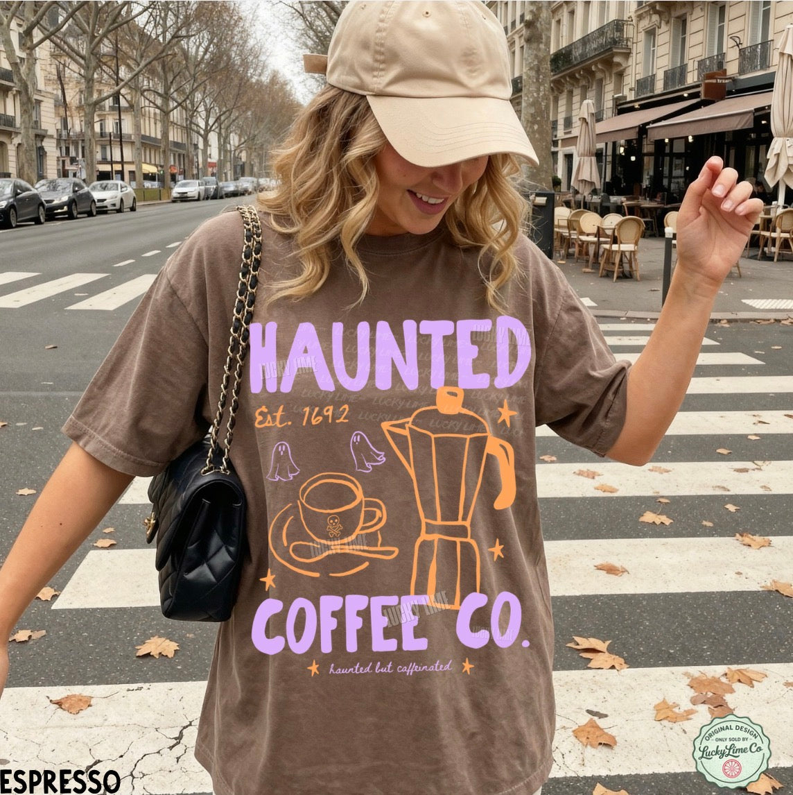 Haunted Coffee Co. Orange Purple Comfort Colors® T-shirt (light)
