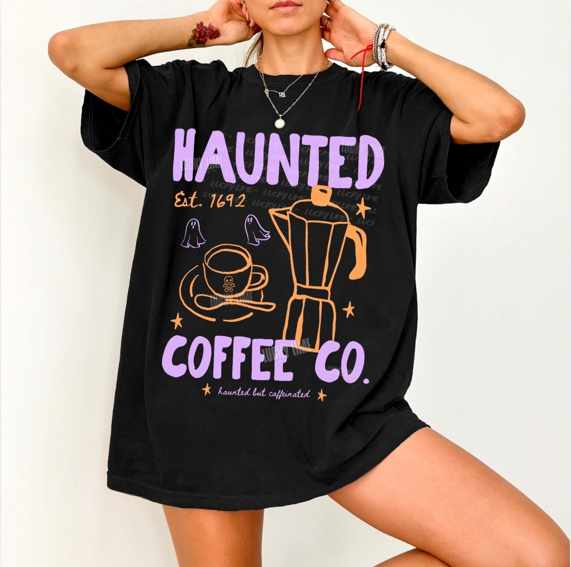 Haunted Coffee Co. Orange Purple Comfort Colors® T-shirt (light)