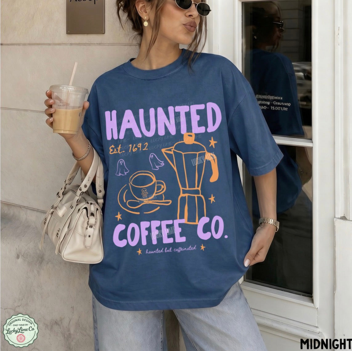 Haunted Coffee Co. Orange Purple Comfort Colors® T-shirt (light)