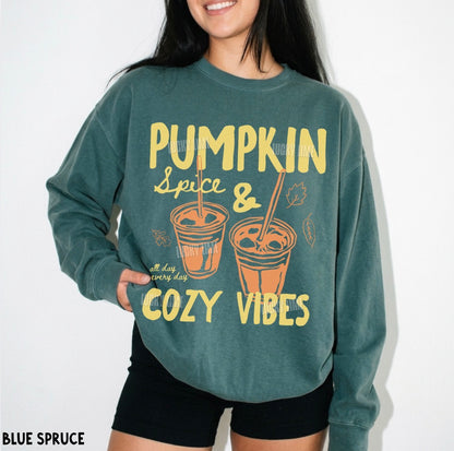 Pumpkin Spice & Cozy Vibes Comfort Colors® Sweatshirt