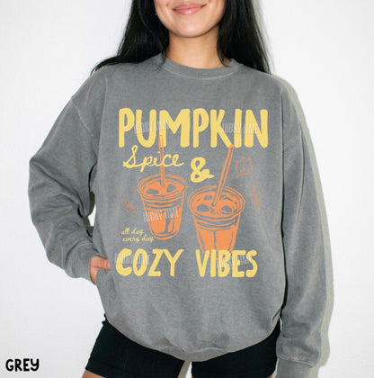Pumpkin Spice & Cozy Vibes Comfort Colors® Sweatshirt