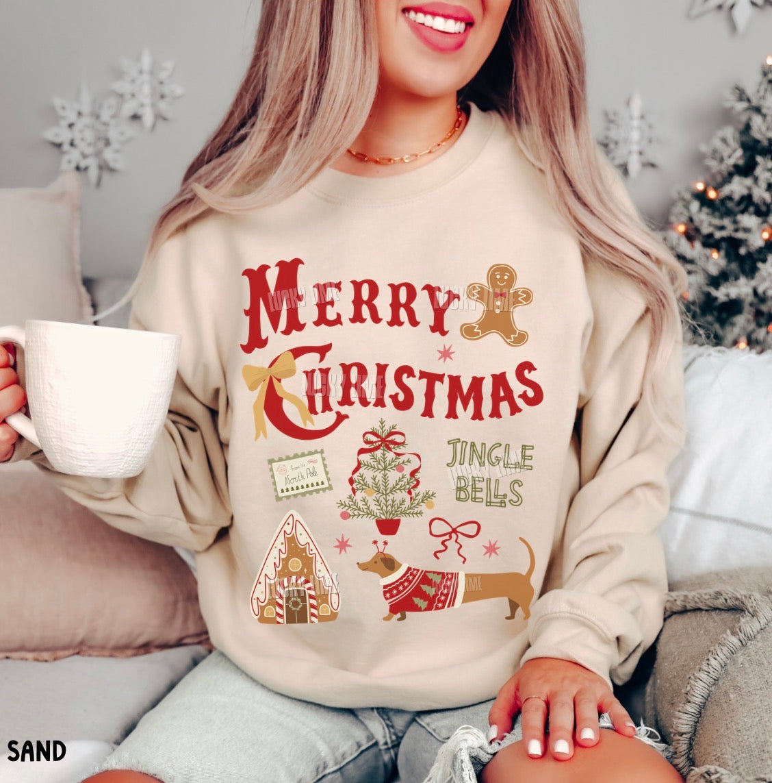 Merry Christmas Jingle Bells Collage Crewneck Sweatshirt