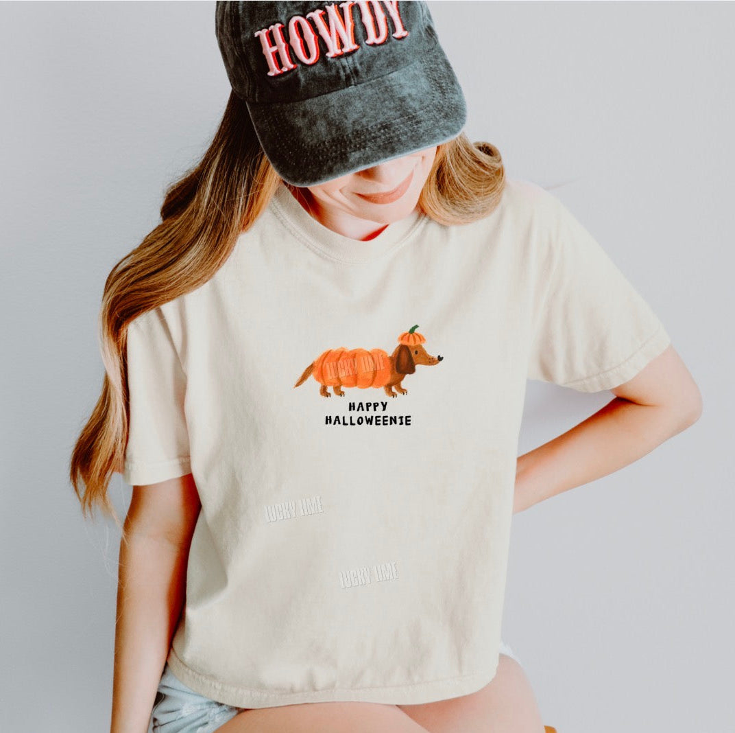 Happy Halloweenie Cropped Women's Boxy Tee