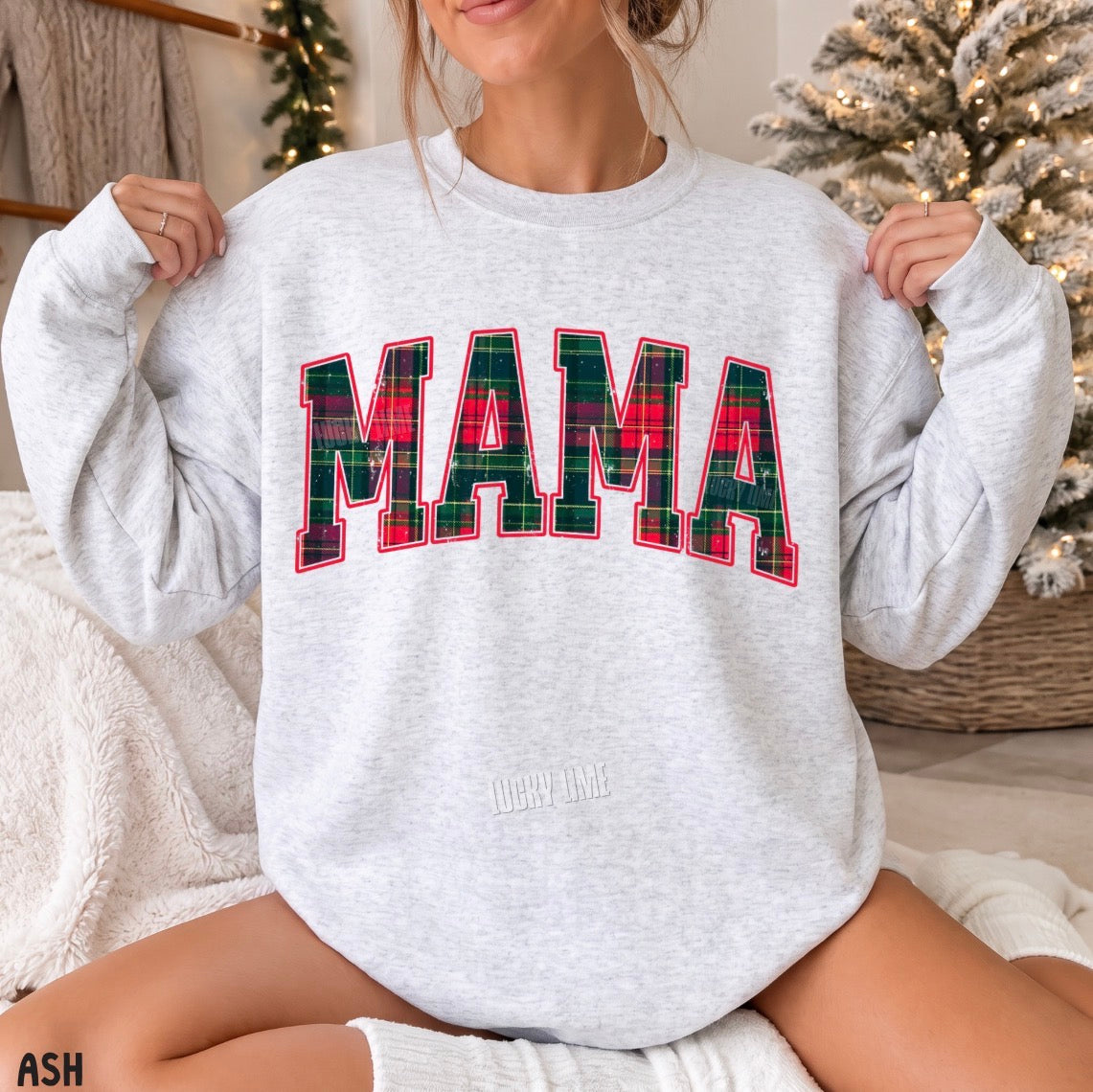 Plaid Mama Christmas Crewneck Sweatshirt (distressed image)