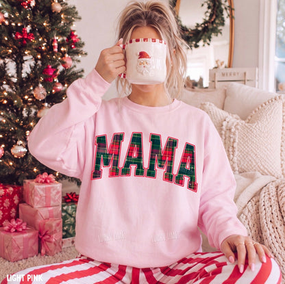 Plaid Mama Christmas Crewneck Sweatshirt (distressed image)