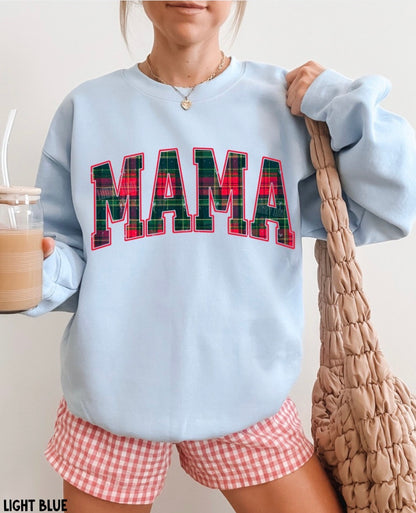 Plaid Mama Christmas Crewneck Sweatshirt (distressed image)