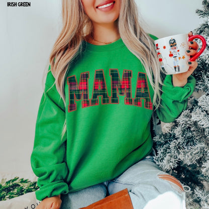 Plaid Mama Christmas Crewneck Sweatshirt (distressed image)