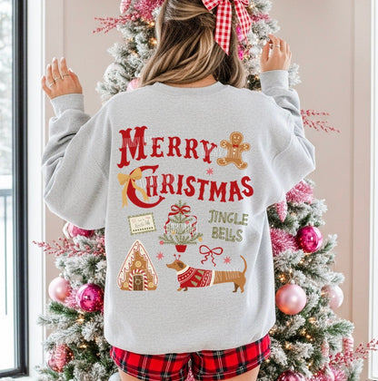 Merry Christmas Jingle Bells Collage Crewneck Sweatshirt (front & back)