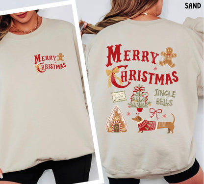 Merry Christmas Jingle Bells Collage Crewneck Sweatshirt (front & back)