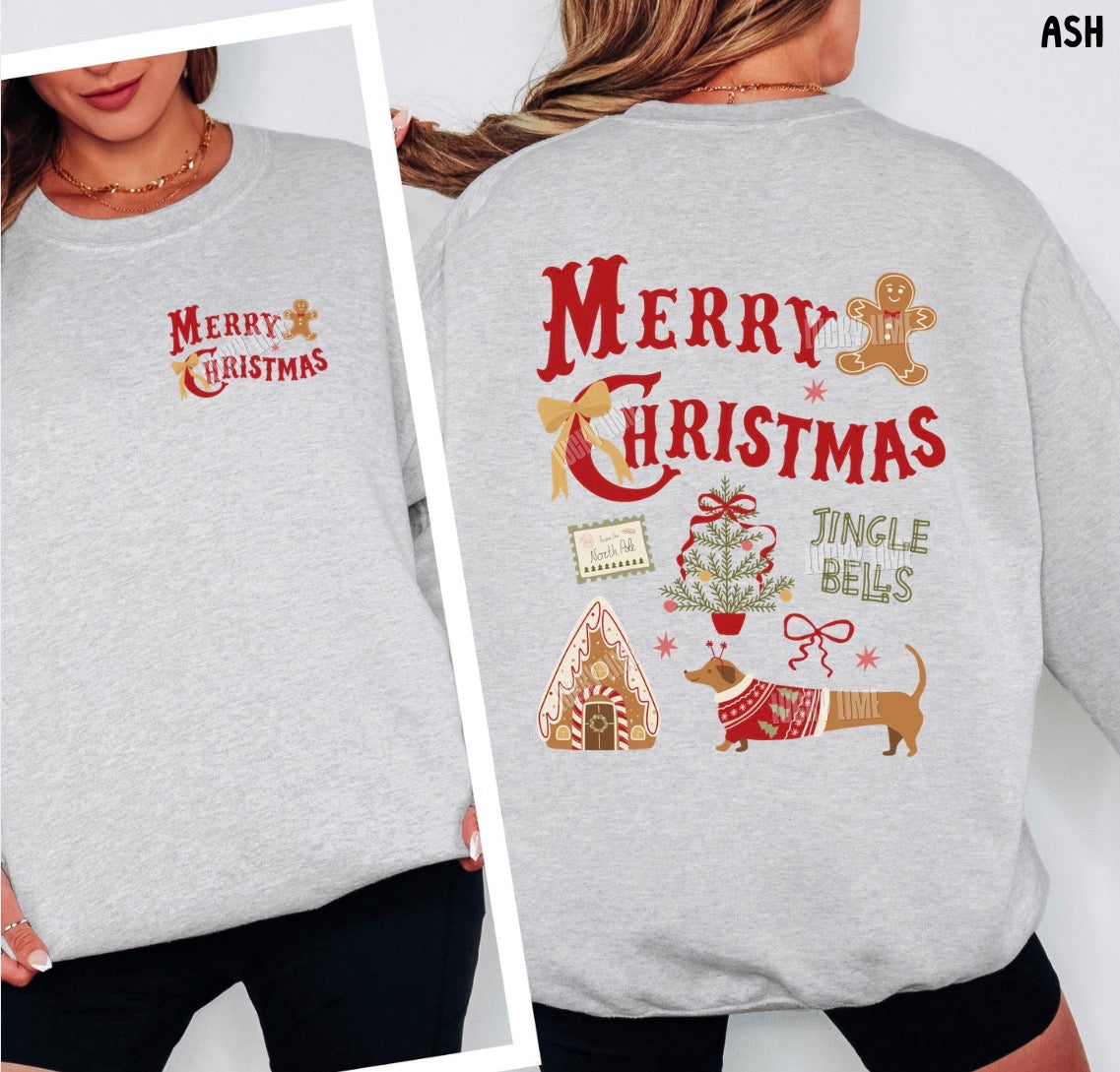 Merry Christmas Jingle Bells Collage Crewneck Sweatshirt (front & back)