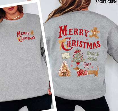 Merry Christmas Jingle Bells Collage Crewneck Sweatshirt (front & back)
